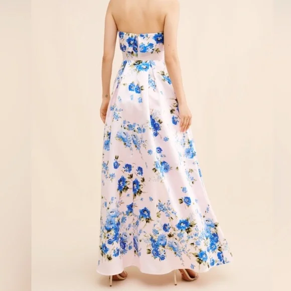 Anthropologie if By Sea Strapless Blue Floral Gown size Medium $129 - Picture 2 of 16